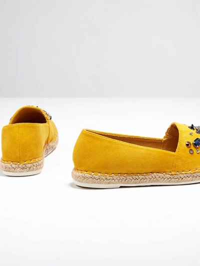Yellow women's eco-suede espadrilles with cubic zirconias Mediros - Footwear