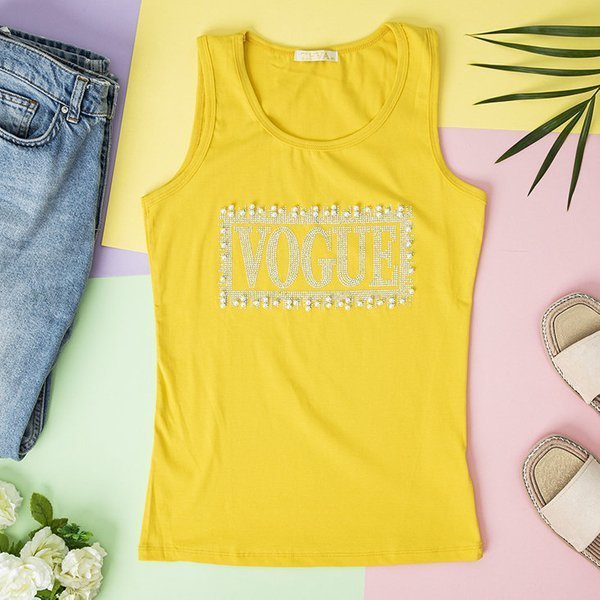 Dzeltens sieviešu tops ar kubiskā cirkonija oksīdu - Apģērbs