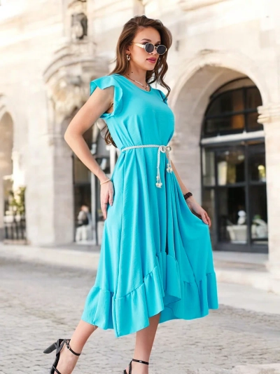 Royalfashion Women's midi dress with ruffles and short sleeves