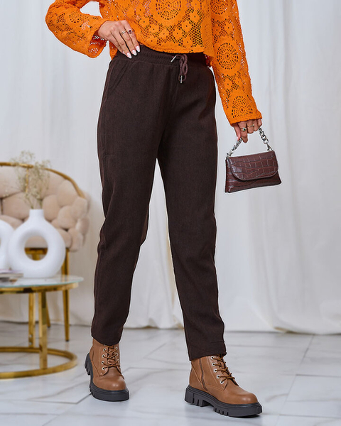 Royalfashion Dark brown corduroy women's fabric pants