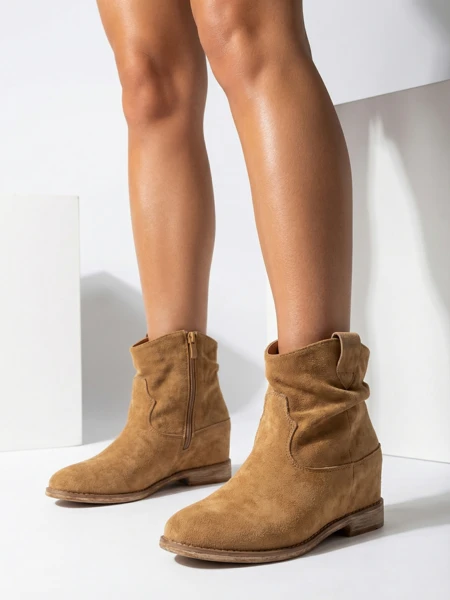 Athena Women's Camel Suede Leather Elegant Ankle Boots