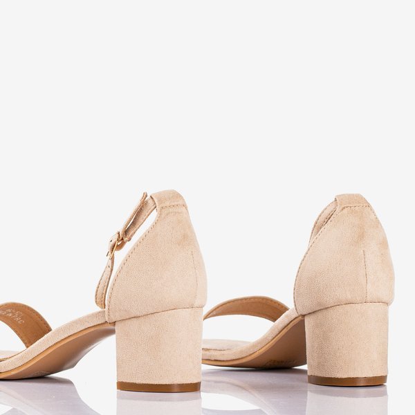 Beige women's sandals on a low post First Love - Footwear