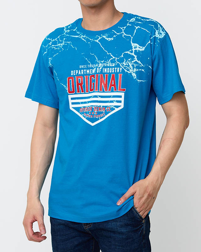 Turquoise t-shirt for men with print - Clothing