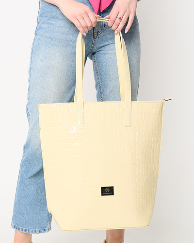 Women's lacquered shopper bag with ecru embossing - Accessories