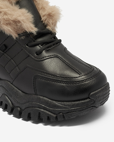 Black sports shoes for women with fur Flixi - Footwear