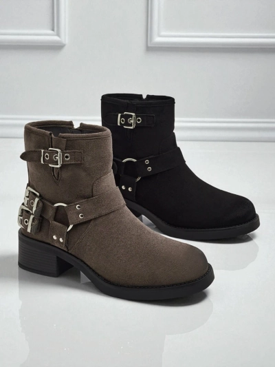 Valtos Women's Eco-Suede Ankle Boots with Buckles