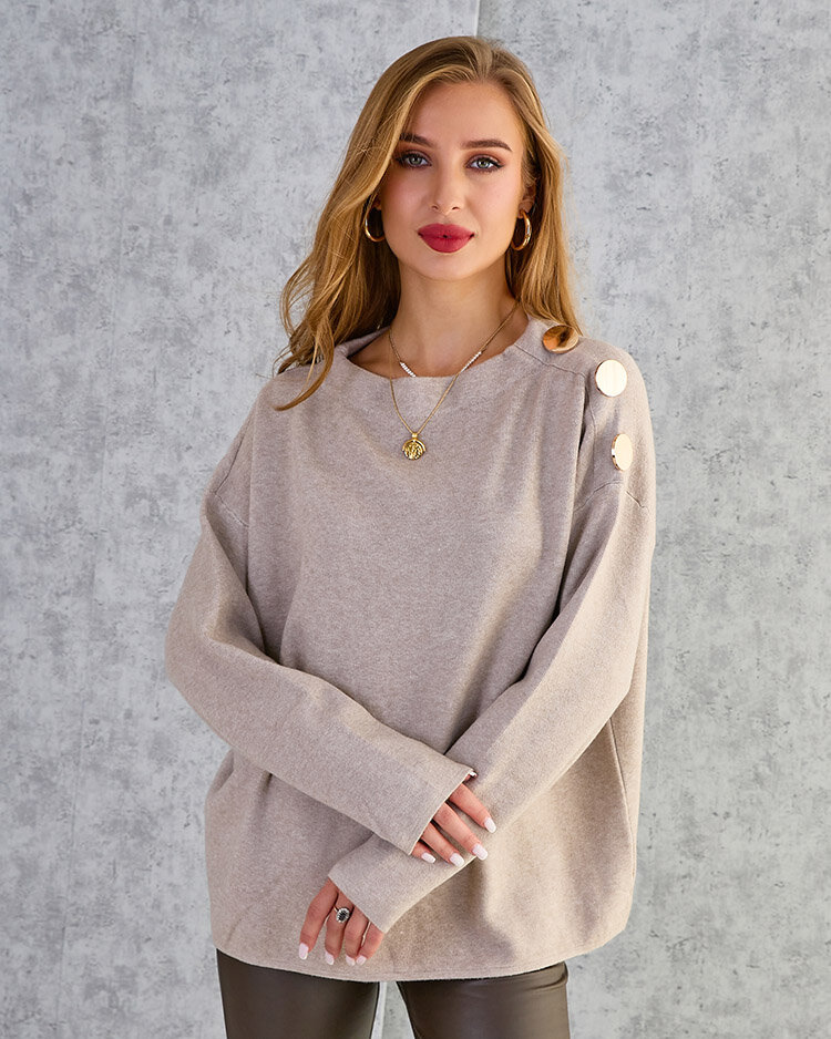 Royalfashion Plāns sieviešu džemperis ar plecu rotājumiem