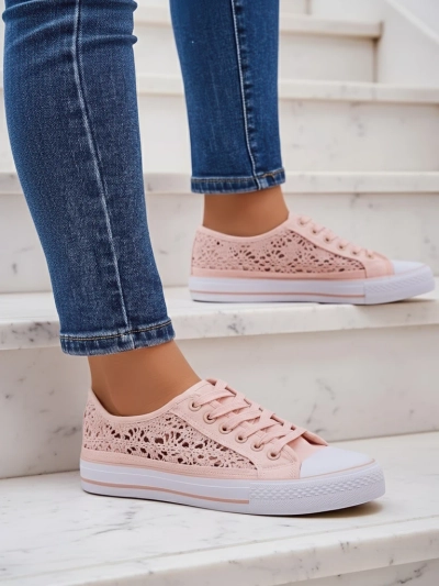 Rosa Kalipso-sneakers for kvinner Stoff - åpne sneakers med flat plattform