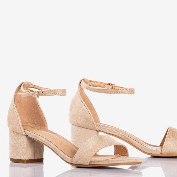 Beige women's sandals on a low post First Love - Footwear