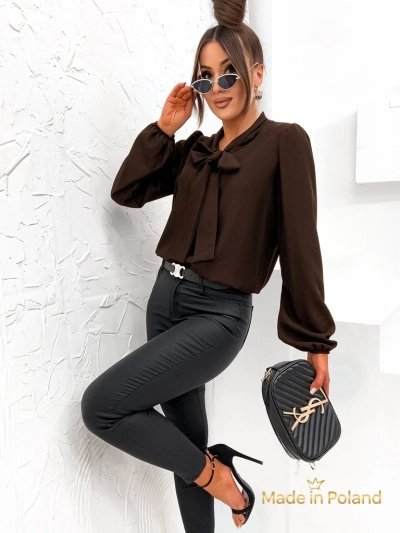 Athena Dark Brown Blouse with Collar