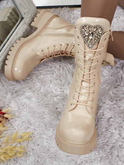 Emelune patent lace-up women's ankle boots