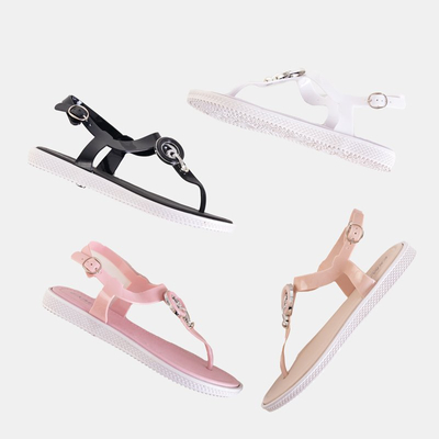 Beige women's sandals a'la flip-flops with Dosala decoration - Footwear