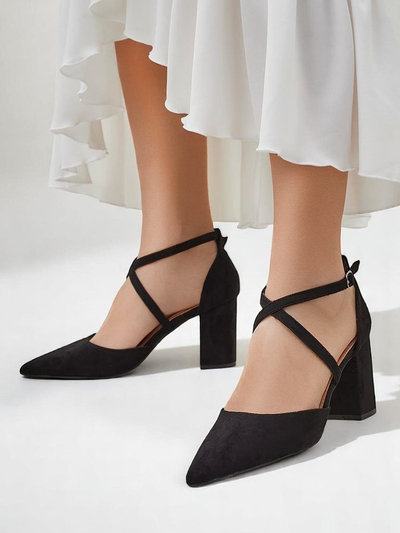 Royalfashion Women's eco-suede pumps with Kanastru straps