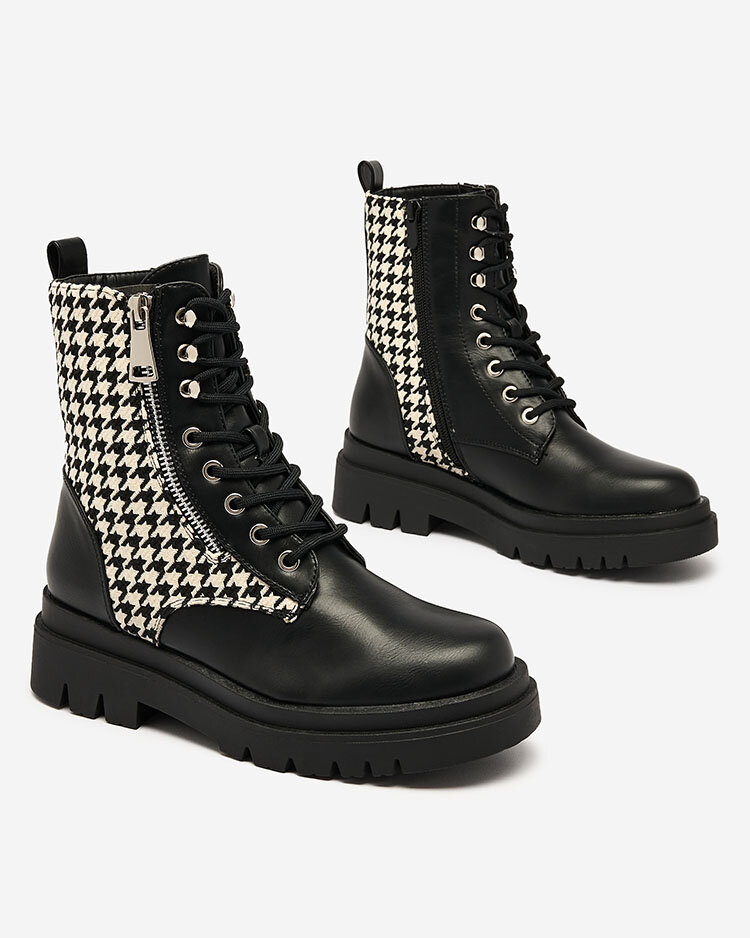 Royalfashion Черные женские сапоги со вставкой из пепита Zatafel