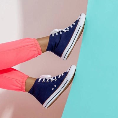 OUTLET Navy blue women's high-top trainers Skarllet - Footwear