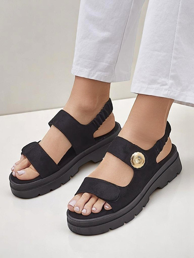 Royalfashion Anthea Nero Women's Sandals – black suede, 5 cm platform