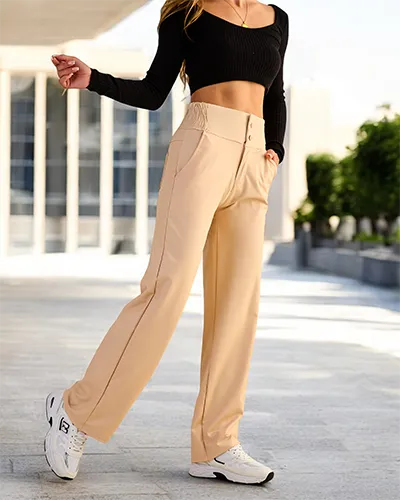 Royalfashion Sieviešu platās eko ādas bikses