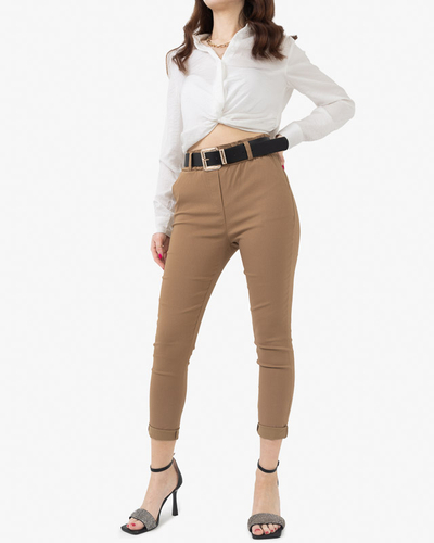 Ladies' black belt with a golden buckle with cubic zirconia - Accessories