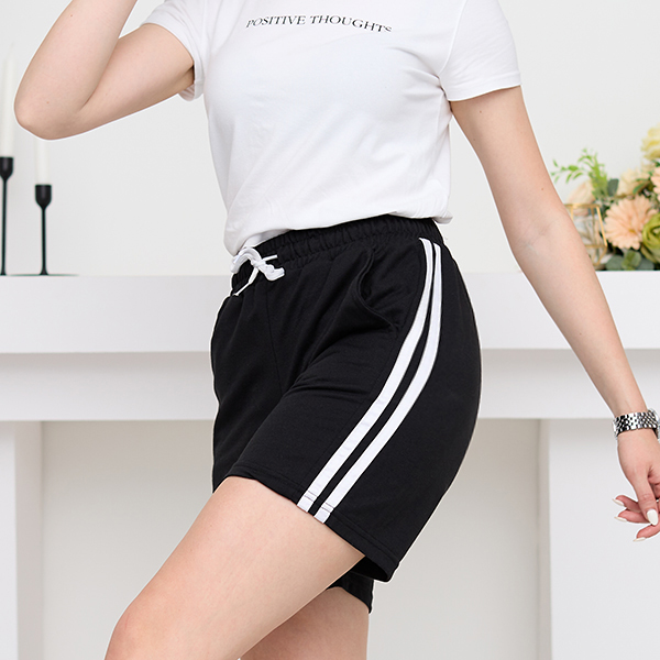 Ladies' black shorts with stripes - Clothing