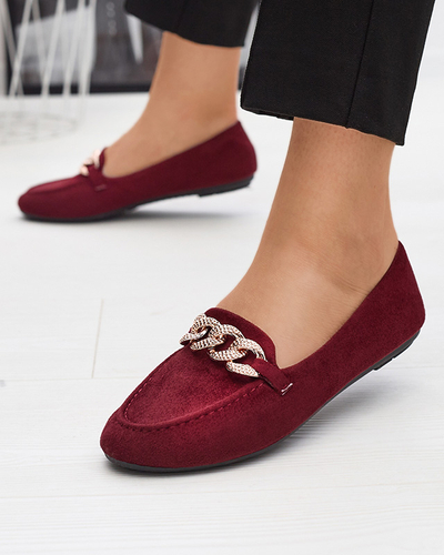 Women's burgundy eco-suede loafers with a chain Osylia - Shoes
