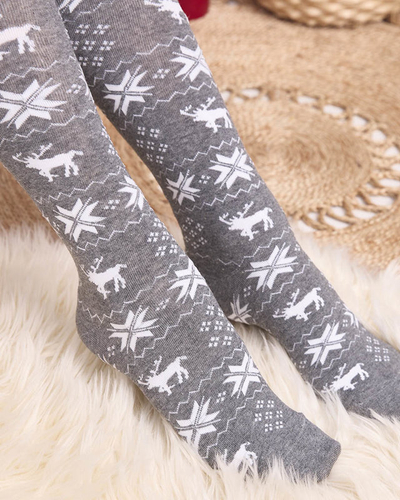 Women's Christmas over-the-knee socks in light gray- Underwear
