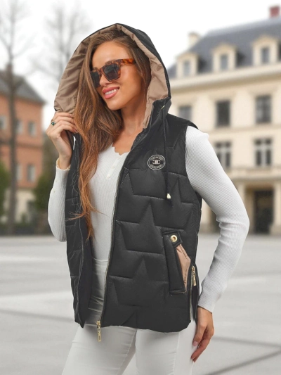Quilted Women's Vest with Hood Steel Ember