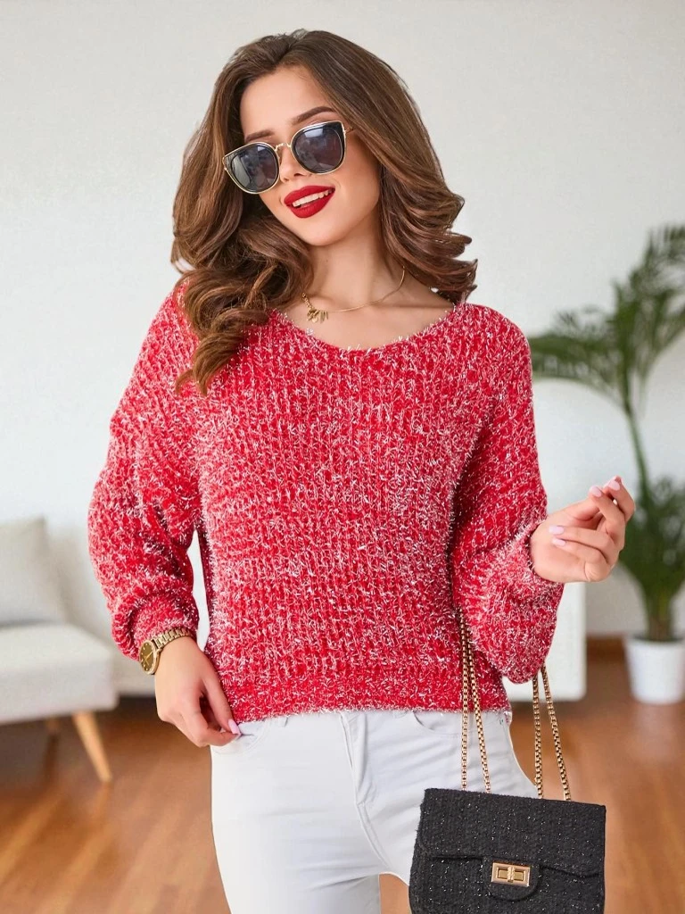 Royalfashion sieviešu džemperis ar spīdīgu diegu