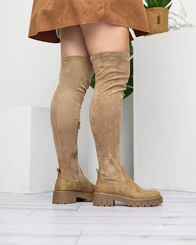 Women's over-the-knee boots in khaki color Liki - Footwear