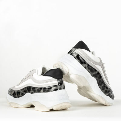 Biało - szare buty sportowe ze wstawką a'la panterka Pia - Obuwie