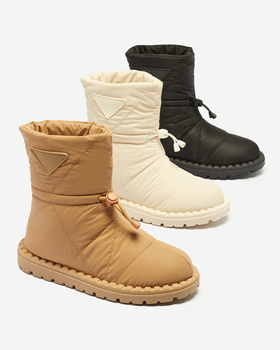 Women's cream quilted snow boots on a flat sole Ferri - Footwear