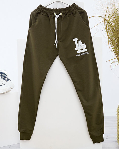 Women's dark green sweatpants with a colored patch - Clothing