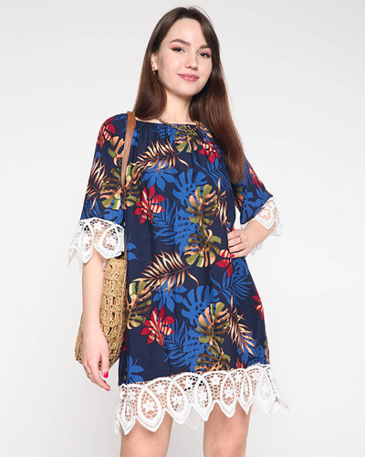 Sieviešu tunika tumši zila ar lapiņām - Apģērbs