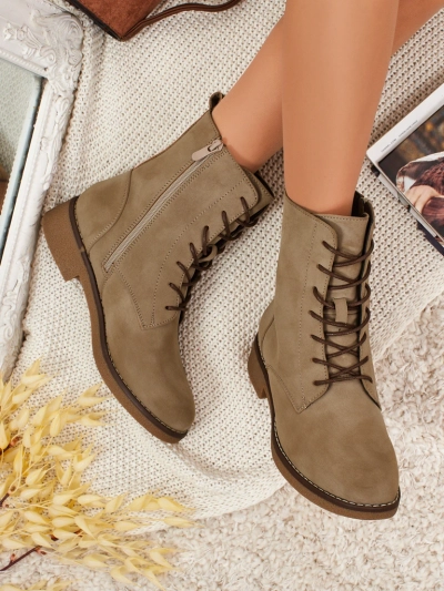 Eko skórzane matowe sznurowane botki damskie Treviline
