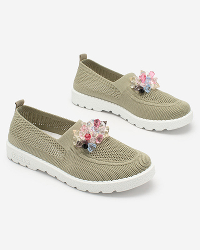 Royalfashion Khaki women's fabric moccasins with crystals Fezens