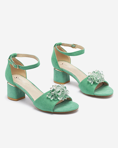 Зеленые женские сандалии на заднике с декоративными кристаллами Cerosso- Footwear