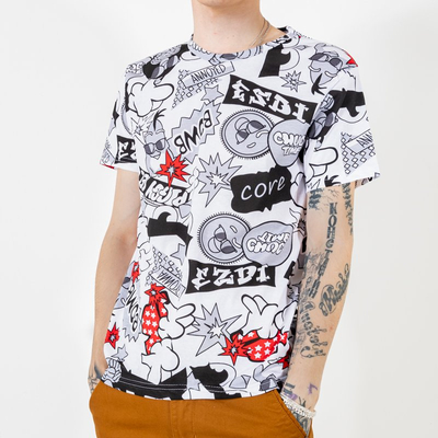 Men's white t-shirt with colorful prints - Clothing