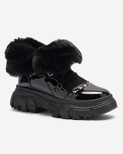Melni sieviešu sniega zābaki ar mežģīnēm Fentes- Footwear