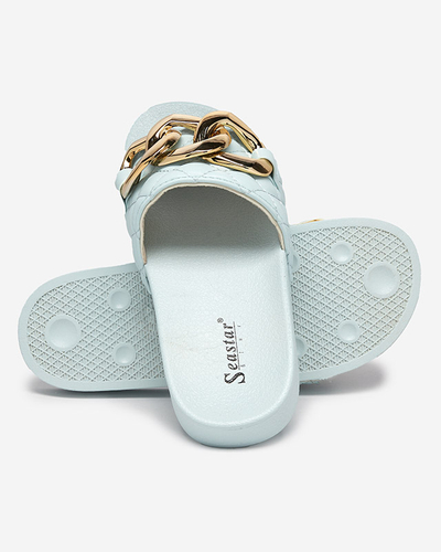 Blue women's quilted slippers with a gold chain Eteris - Footwear