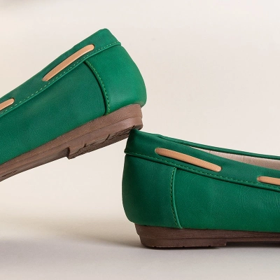 OUTLET Green women's moccasins with lacing Norami - Footwear