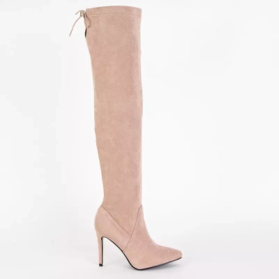 OUTLET Beige women's over-the-knee boots Lokitas - Footwear