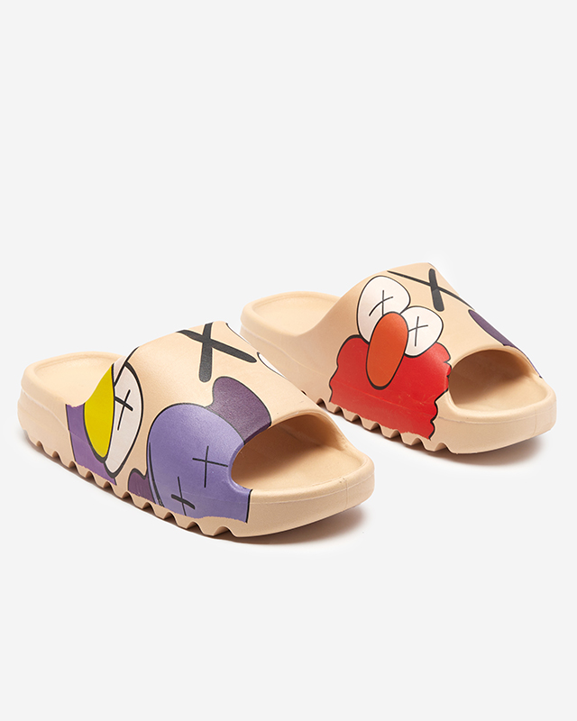 Bēšas gumijas sieviešu čības ar Pfizz apdruku - Apavi