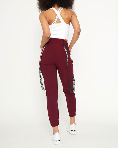 Maroon women's fabric combat pants with suspenders - Clothing