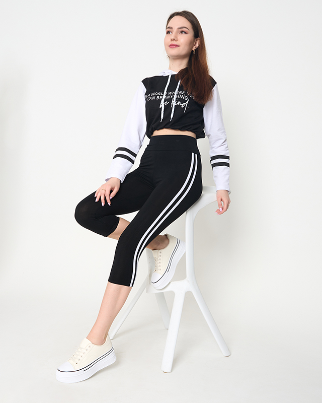 Black women's leggings with stripes - Clothing