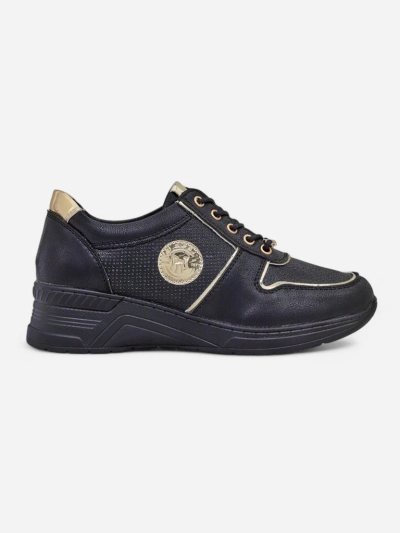 Women's wedge sneakers Callista Nero eco leather black