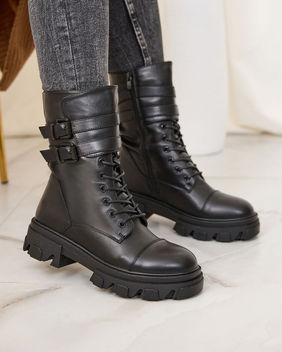 Royalfashion Eco leather women's bagger boots in black Faserti