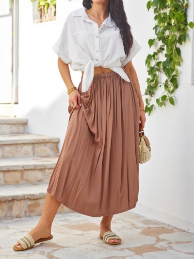 Royalfashion Women's Woven Midi Summer Skirt Light and Flowing with Two Pockets