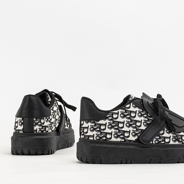 Black sports women's sneakers with Ibibis print - Footwear