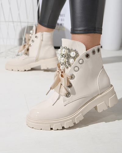 Женские сапоги-багги из лакированной кожи бежевого цвета Oselfo- Footwear