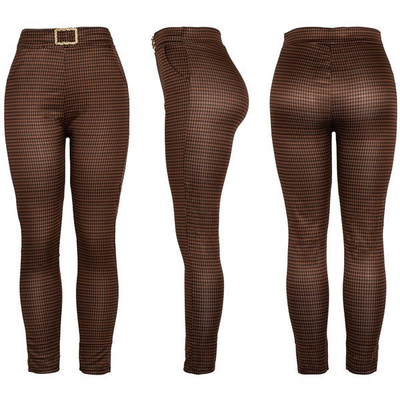 Brązowo-czarne spodnie w pepitkę - Spodnie