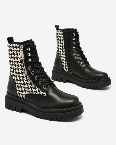 Royalfashion Черные женские сапоги со вставкой из пепита Zatafel